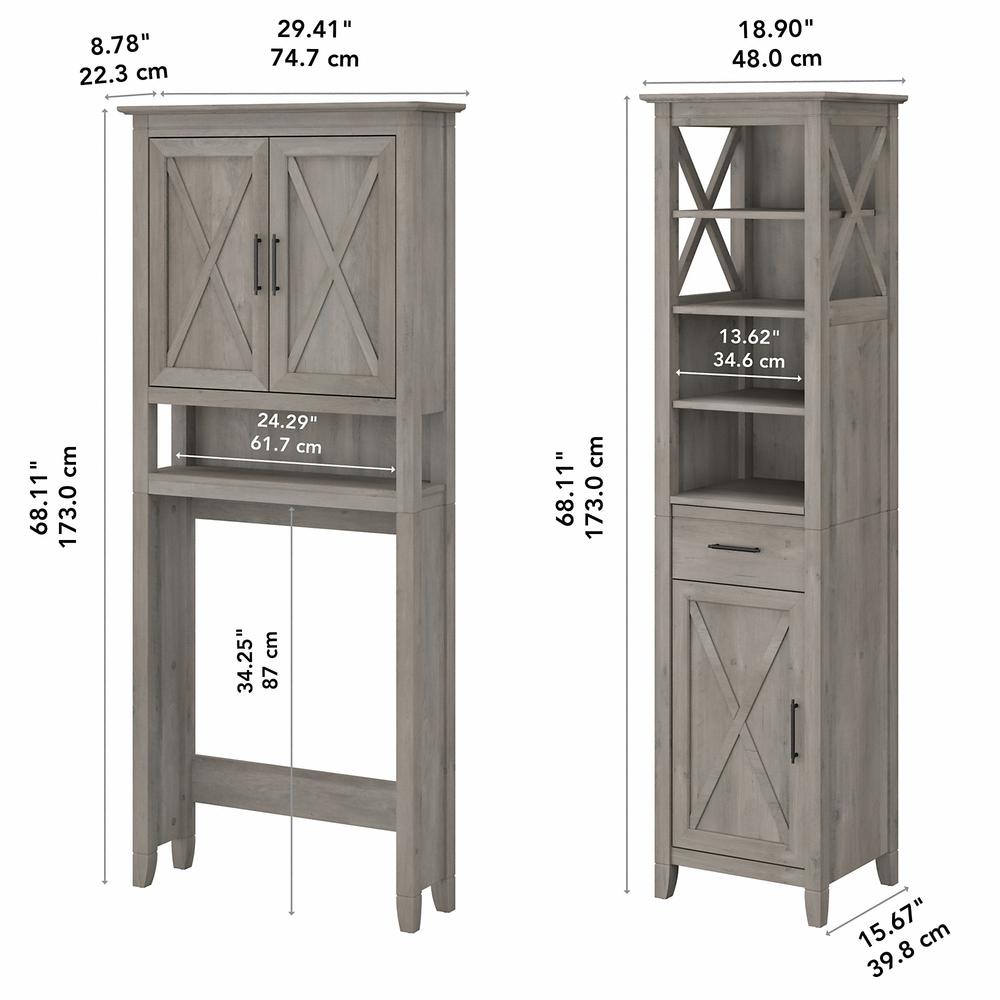 Tall Linen Cabinet and Over The Toilet Storage Cabinet Driftwood Gray. Picture 5