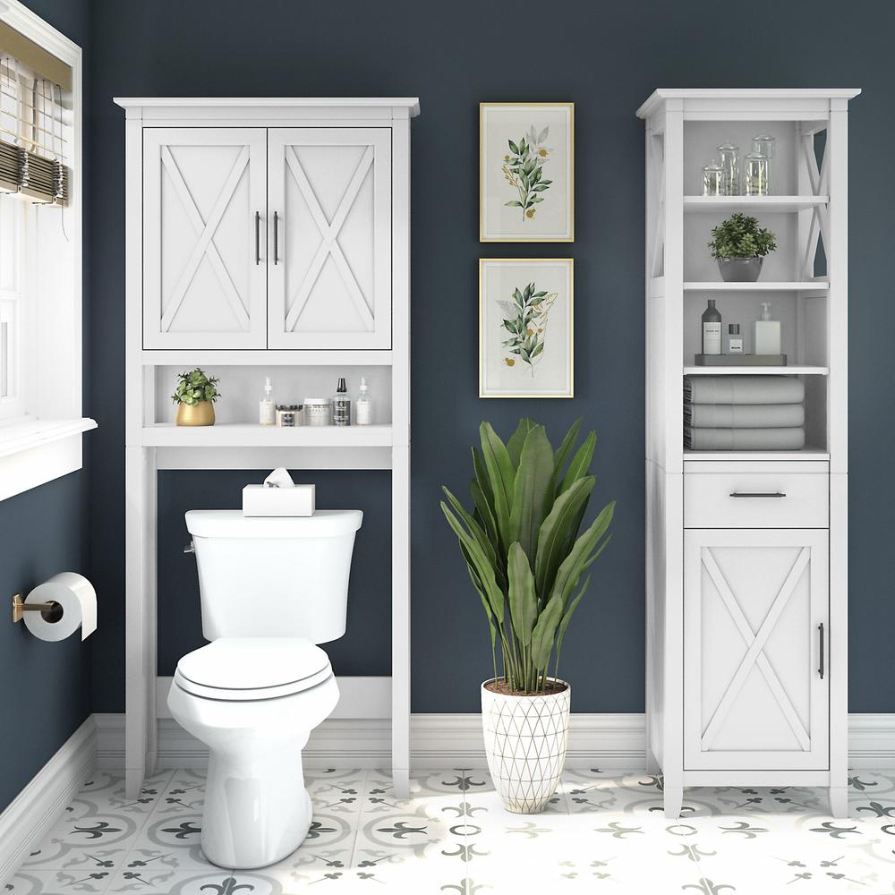 Tall Linen Cabinet and Over The Toilet Storage Cabinet White Ash. Picture 2