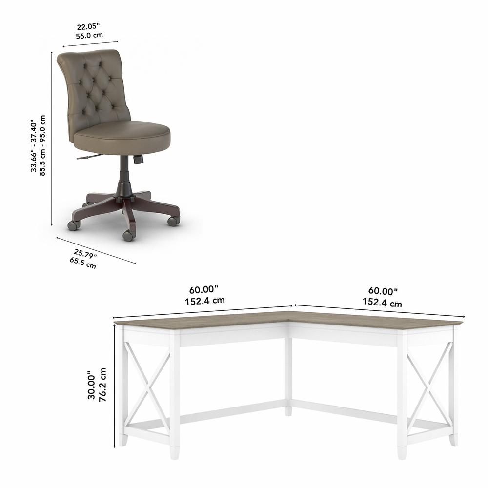 60W L Shaped Desk with Mid Back Tufted Office Chair Shiplap Gray/Pure White. Picture 5
