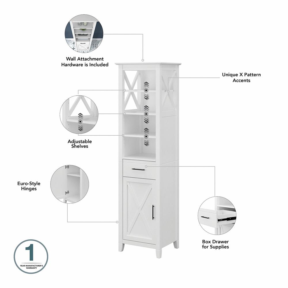 Bush Furniture Key West Tall Narrow Bookcase Cabinet White Ash. Picture 2