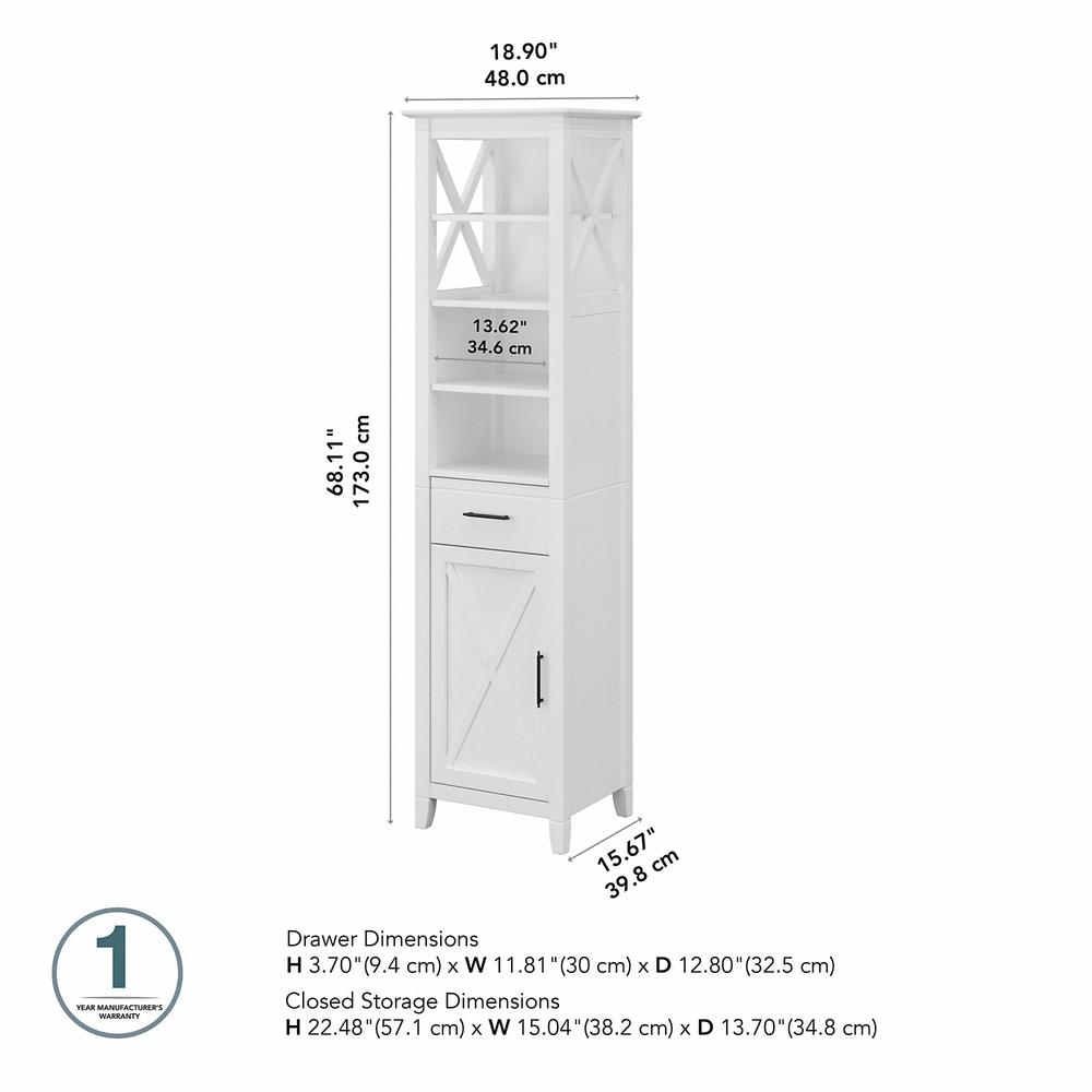Bush Furniture Key West Tall Narrow Bookcase Cabinet White Ash. Picture 4