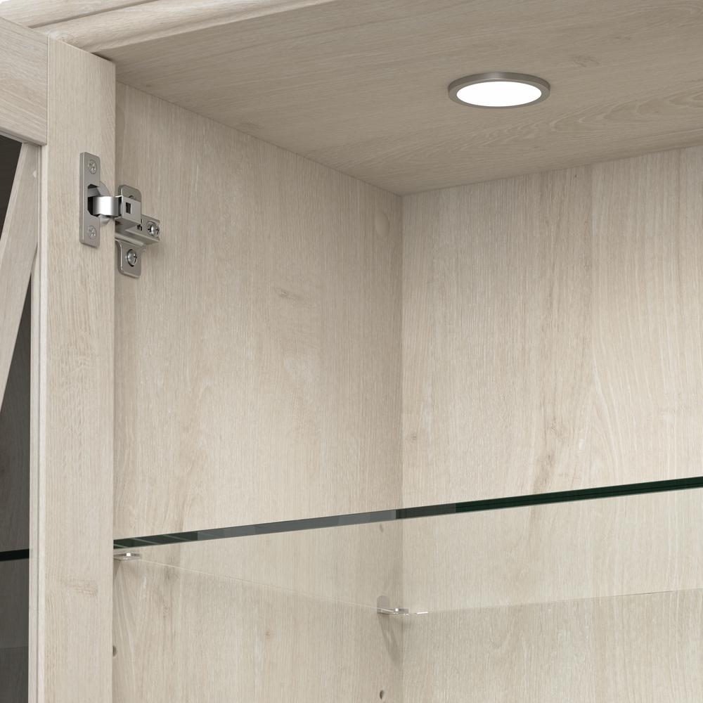 Farmhouse Curio Cabinet with Glass Doors and Shelves in Linen White Oak. Picture 5