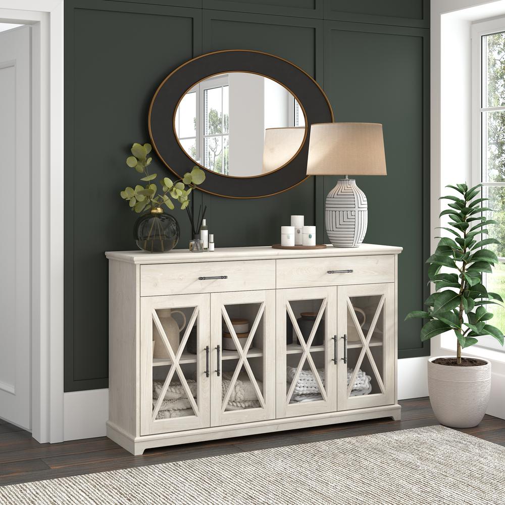 60W Farmhouse Sideboard Buffet Cabinet with Drawers in Linen White Oak. Picture 14