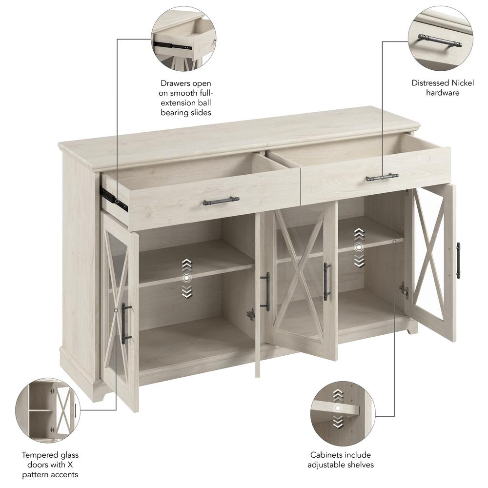 60W Farmhouse Sideboard Buffet Cabinet with Drawers in Linen White Oak. Picture 6