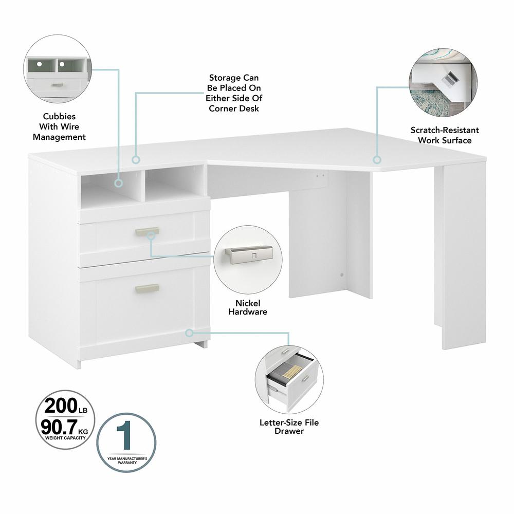 Bush Furniture Wheaton 60W Reversible Corner Desk with Storage in Pure White. Picture 3