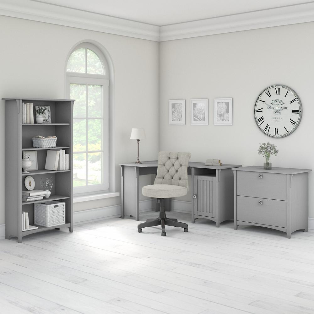 Bush Furniture Salinas 55W Corner Desk with Lateral File Cabinet and 5 Shelf Bookcase, Cape Cod Gray. Picture 2