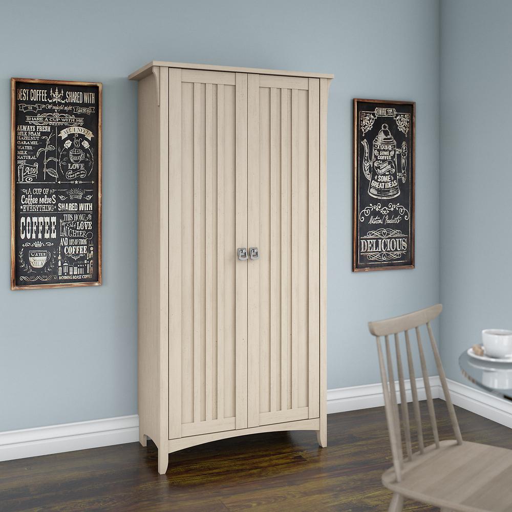 Bush Furniture Salinas Kitchen Pantry Cabinet with Doors, Antique White. Picture 2