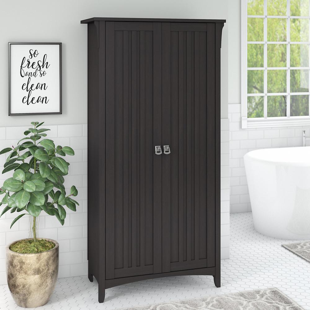 Bush Furniture Salinas Bathroom Storage Cabinet with Doors Vintage Black. Picture 2
