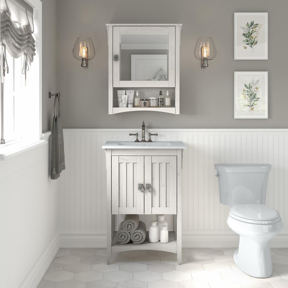 24W Bathroom Vanity Sink and Medicine Cabinet with Mirror Linen White Oak. Picture 2