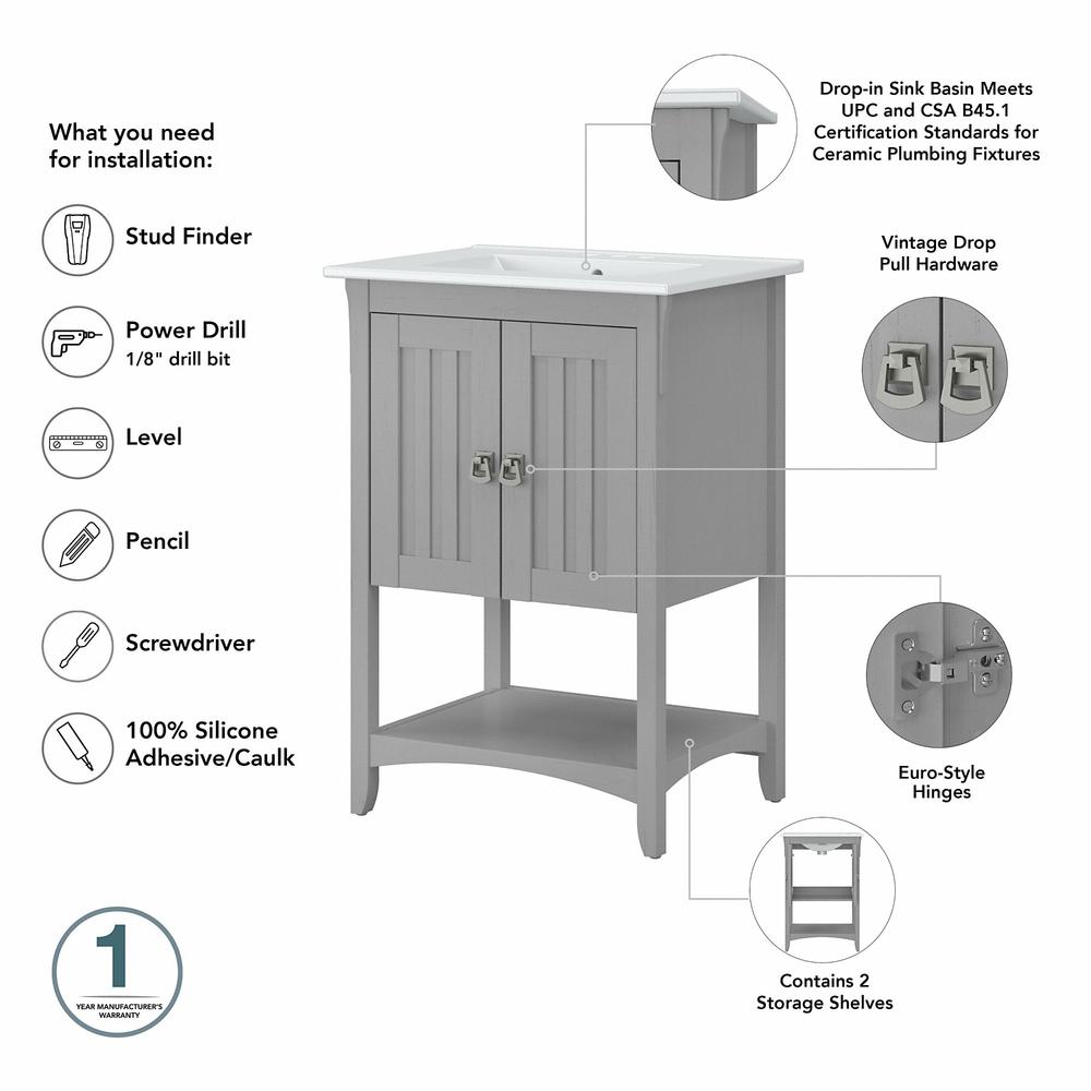 24W Bathroom Vanity Sink with Mirror and Over The Toilet Storage Cabinet Cape Cod Gray. Picture 3