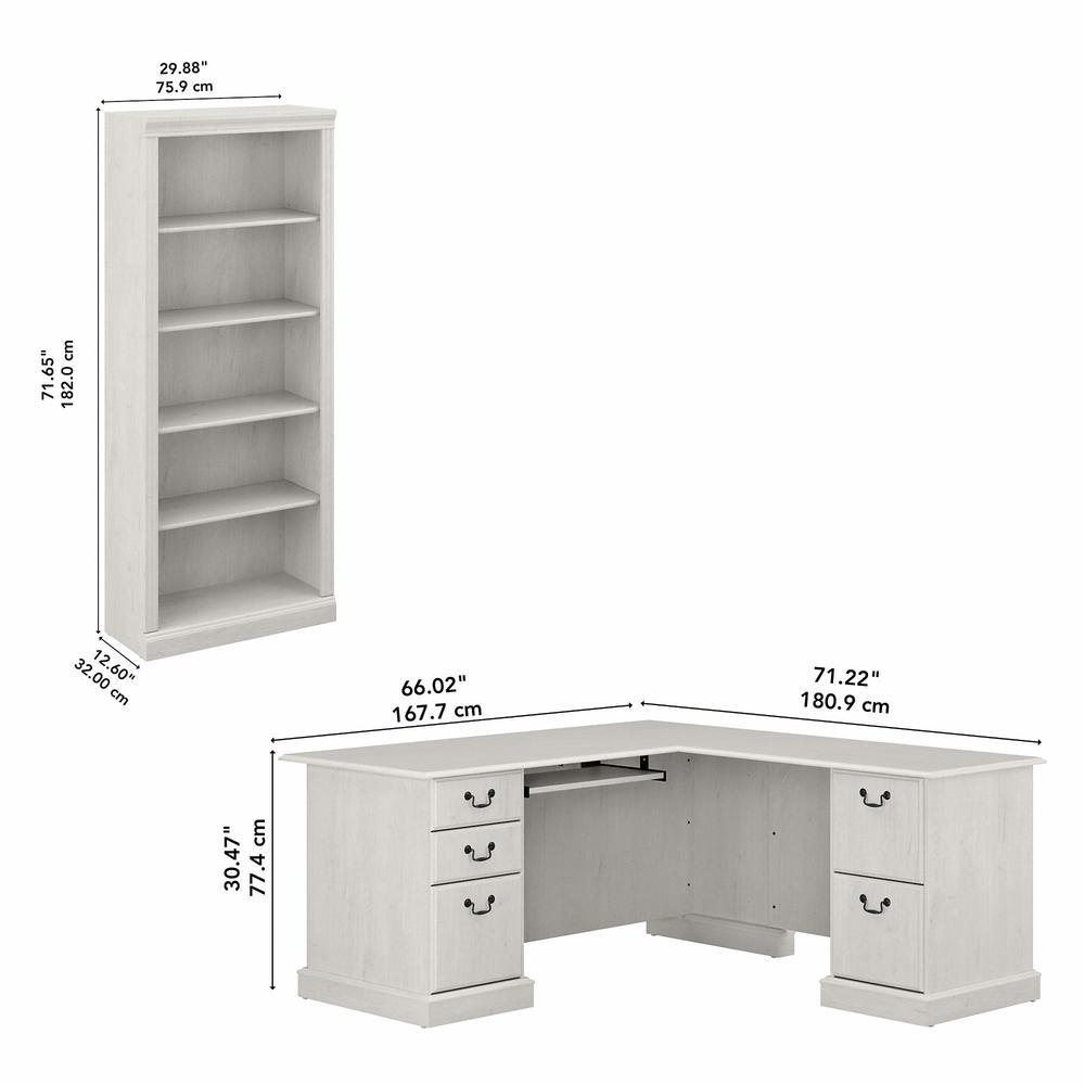 Bush Furniture Saratoga L Shaped Computer Desk and Bookcase Set, Linen White Oak. Picture 5