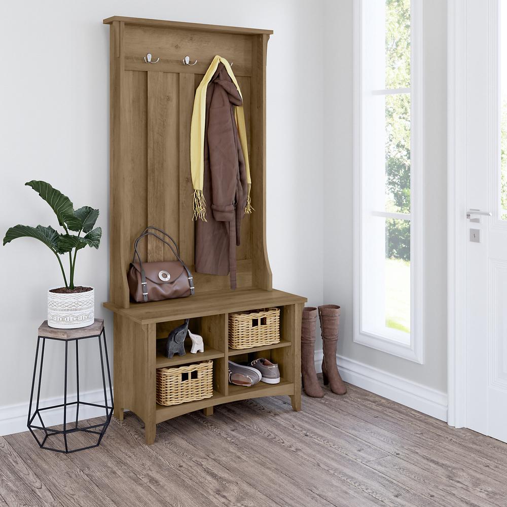 Bush Furniture Salinas Hall Tree with Shoe Storage Bench, Reclaimed Pine. Picture 2