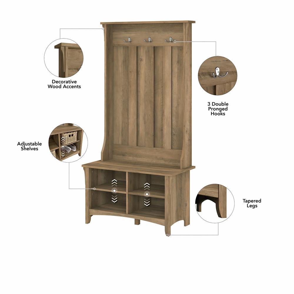 Bush Furniture Salinas Hall Tree with Shoe Storage Bench, Reclaimed Pine. Picture 3