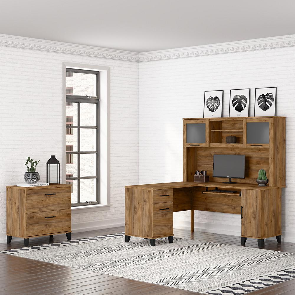 Bush Furniture Somerset 60W L Shaped Desk with Hutch and Lateral File Cabinet, Fresh Walnut. Picture 2