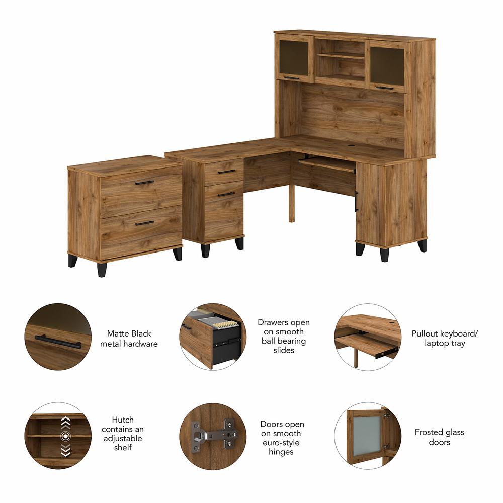 Bush Furniture Somerset 60W L Shaped Desk with Hutch and Lateral File Cabinet, Fresh Walnut. Picture 3