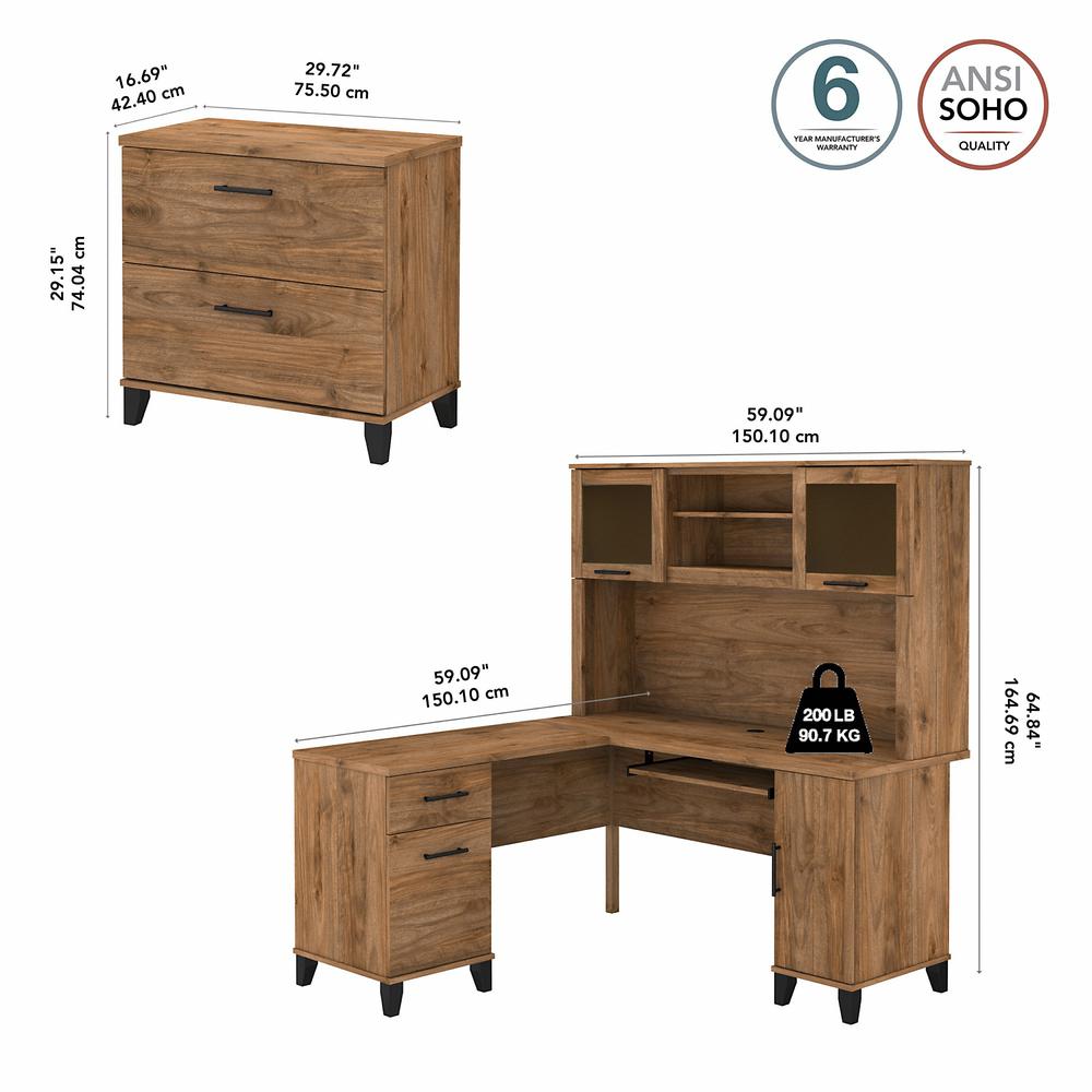 Bush Furniture Somerset 60W L Shaped Desk with Hutch and Lateral File Cabinet, Fresh Walnut. Picture 5
