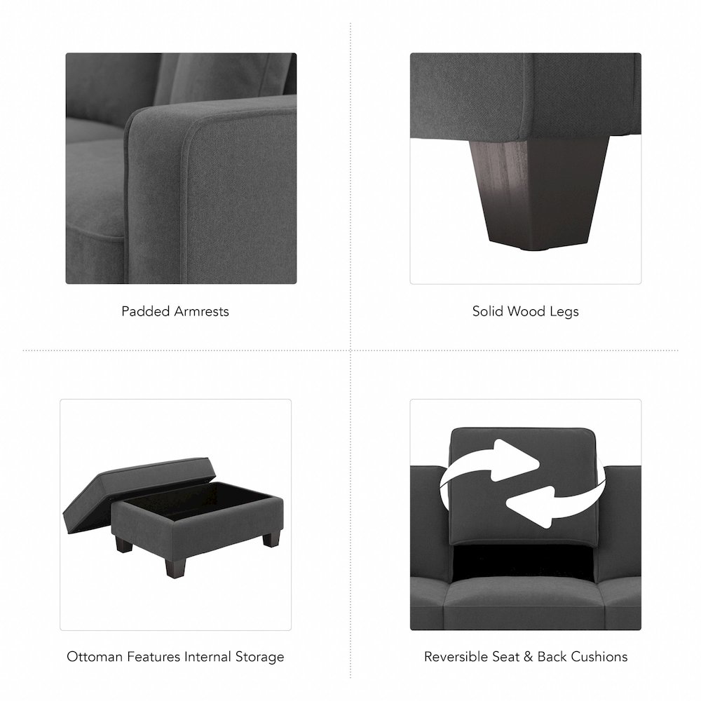 Stockton Accent Chair with Ottoman Set in Charcoal Gray Herringbone. Picture 6
