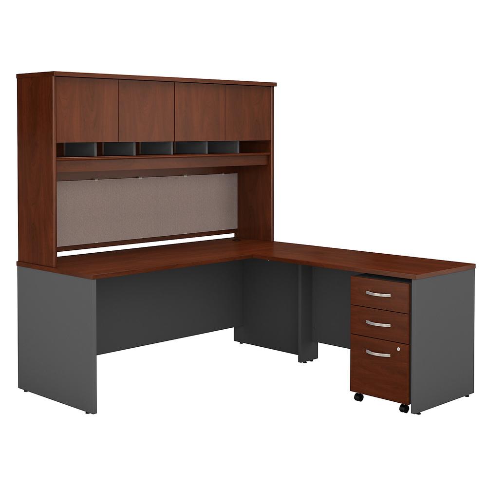 72W L Shaped Desk with Hutch and Mobile File Cabinet in Hansen Cherry. Picture 1