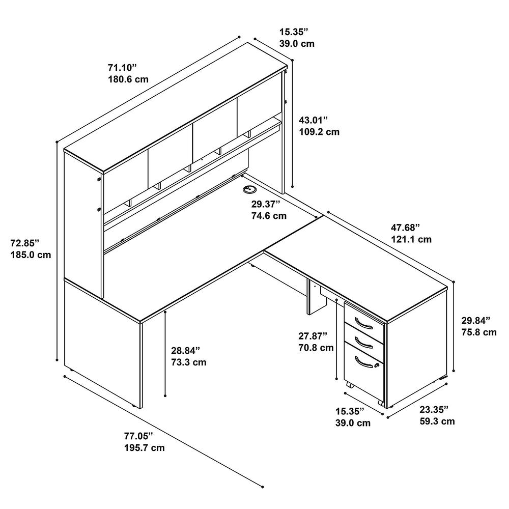 72W L Shaped Desk with Hutch and Mobile File Cabinet in Hansen Cherry. Picture 8