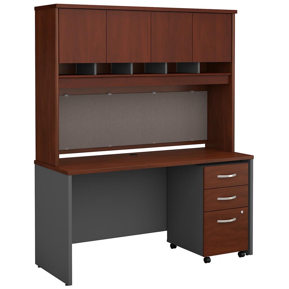 60W x 24D Office Desk with Hutch and Mobile File Cabinet in Hansen Cherry. Picture 1