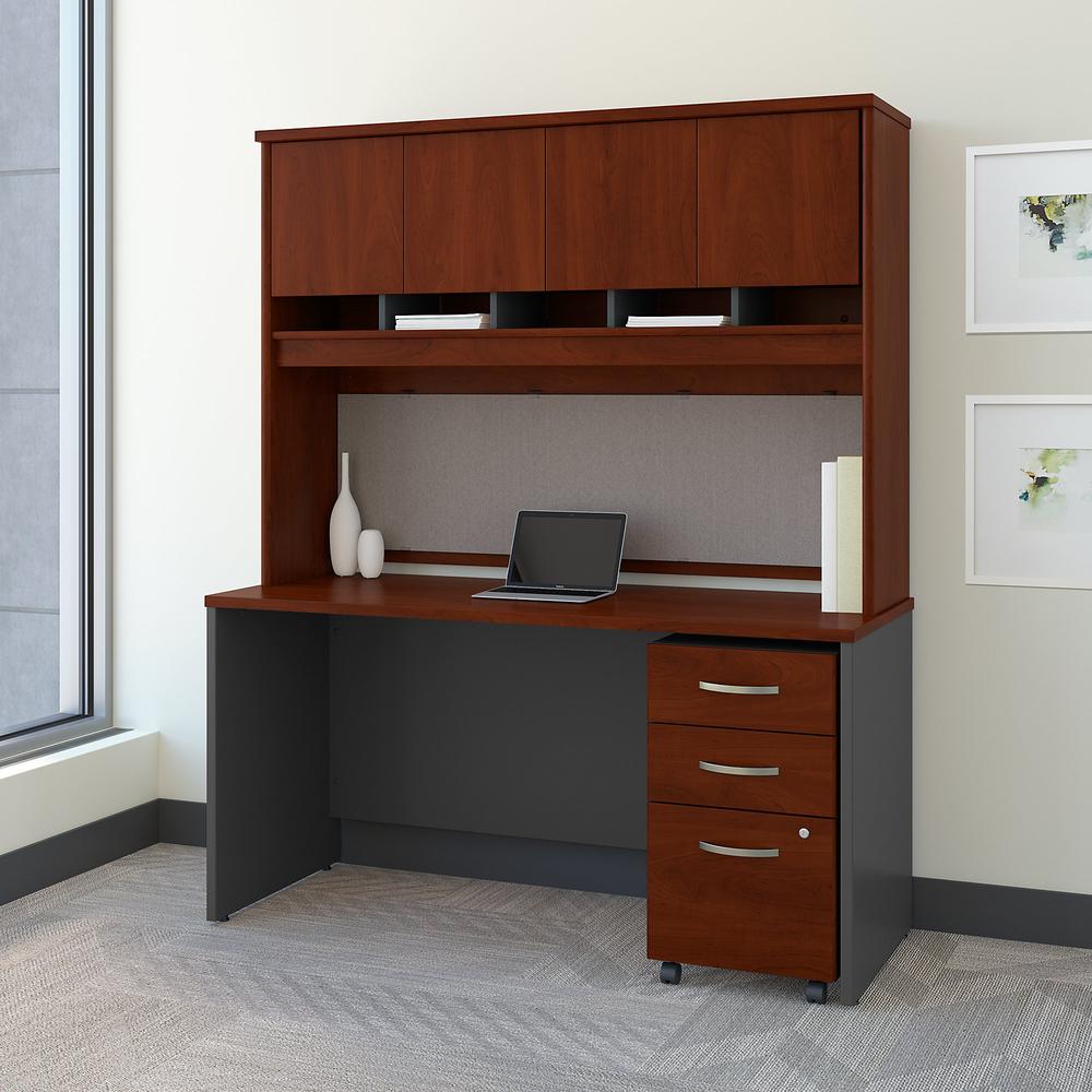 60W x 24D Office Desk with Hutch and Mobile File Cabinet in Hansen Cherry. Picture 2