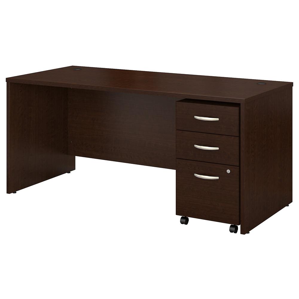 Bush Business Furniture Series C 66W x 30D Office Desk with Mobile File Cabinet, Mocha Cherry. Picture 1
