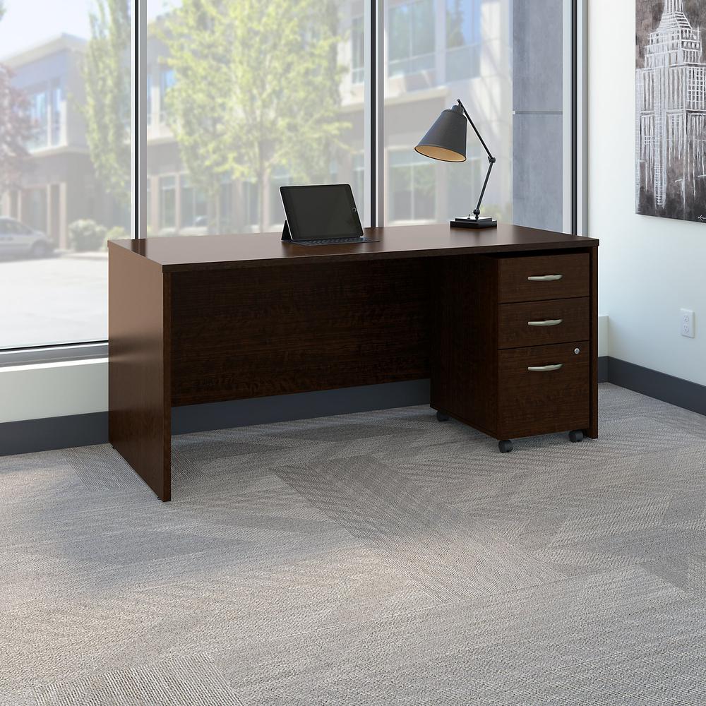 Bush Business Furniture Series C 66W x 30D Office Desk with Mobile File Cabinet, Mocha Cherry. Picture 2