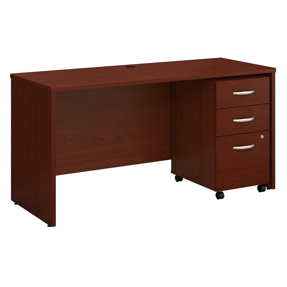 Bush Business Furniture Series C 60W x 24D Office Desk with Mobile File Cabinet, Mahogany. Picture 1
