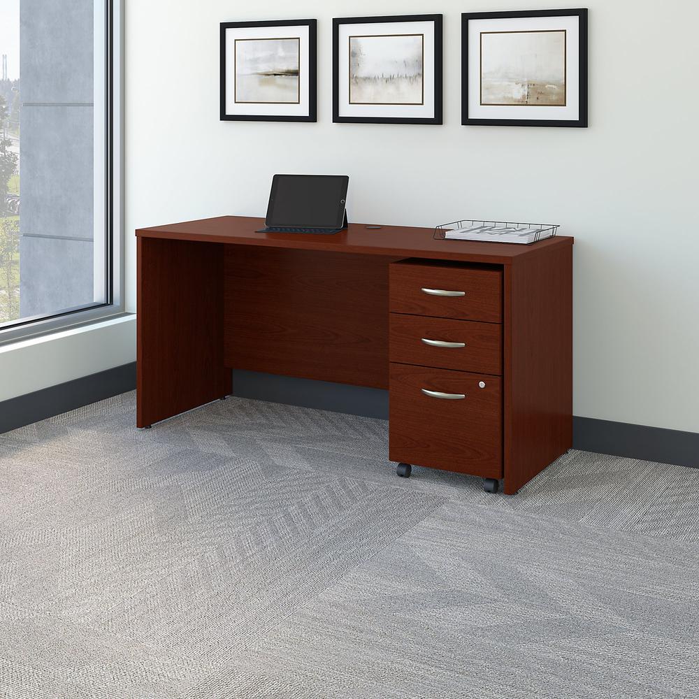 Bush Business Furniture Series C 60W x 24D Office Desk with Mobile File Cabinet, Mahogany. Picture 2