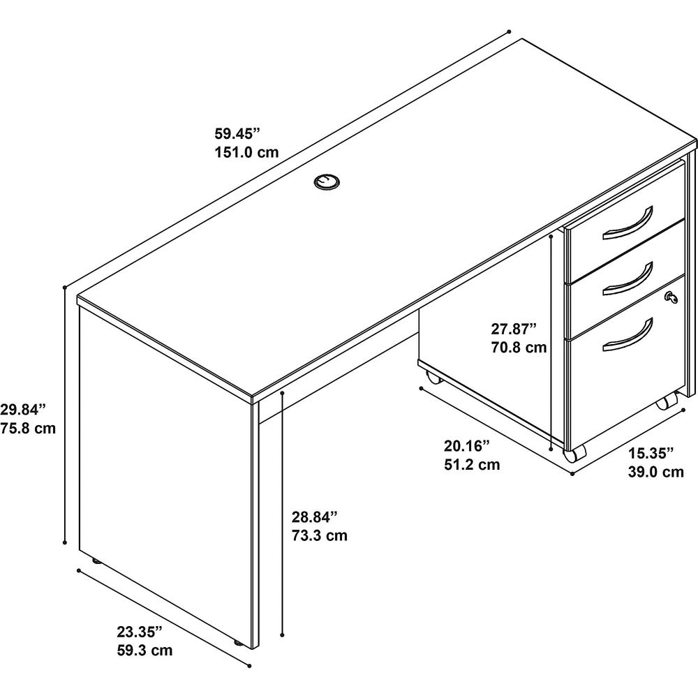Bush Business Furniture Series C 60W x 24D Office Desk with Mobile File Cabinet, Mahogany. Picture 6