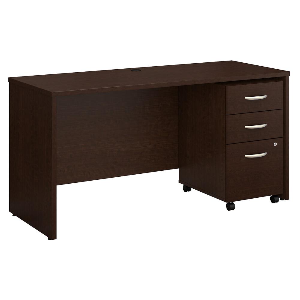 Bush Business Furniture Series C 60W x 24D Office Desk with Mobile File Cabinet, Mocha Cherry. Picture 1