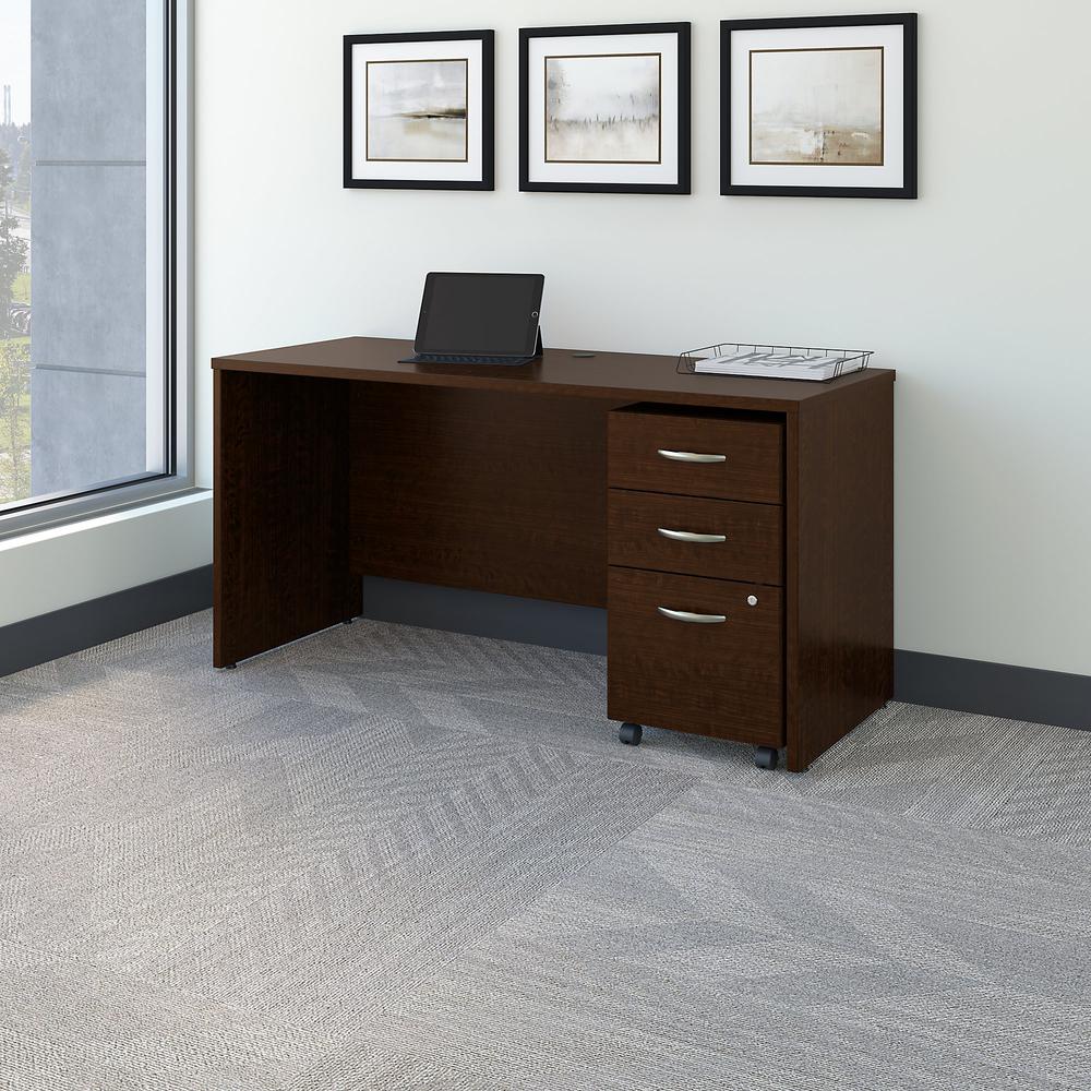 Bush Business Furniture Series C 60W x 24D Office Desk with Mobile File Cabinet, Mocha Cherry. Picture 2