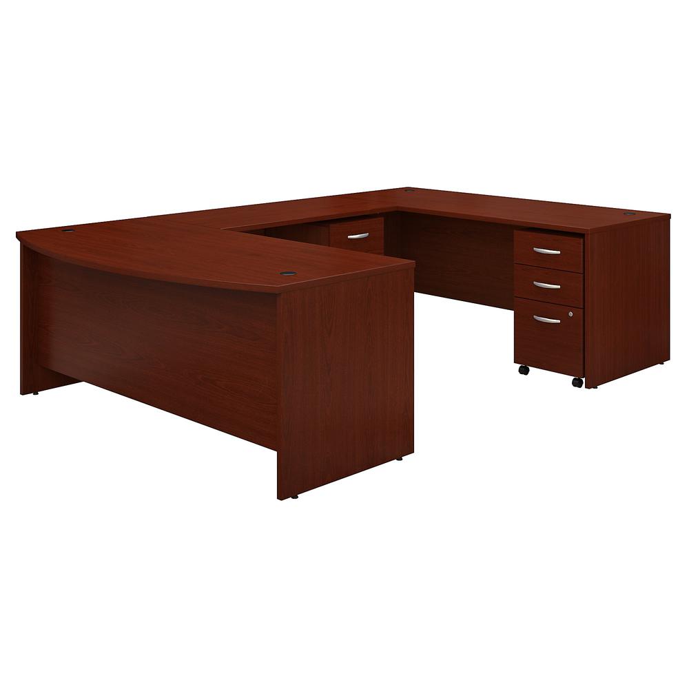 Bush Business Furniture Series C 72W x 36D Bow Front U Shaped Desk with Mobile File Cabinets, Mahogany. Picture 1