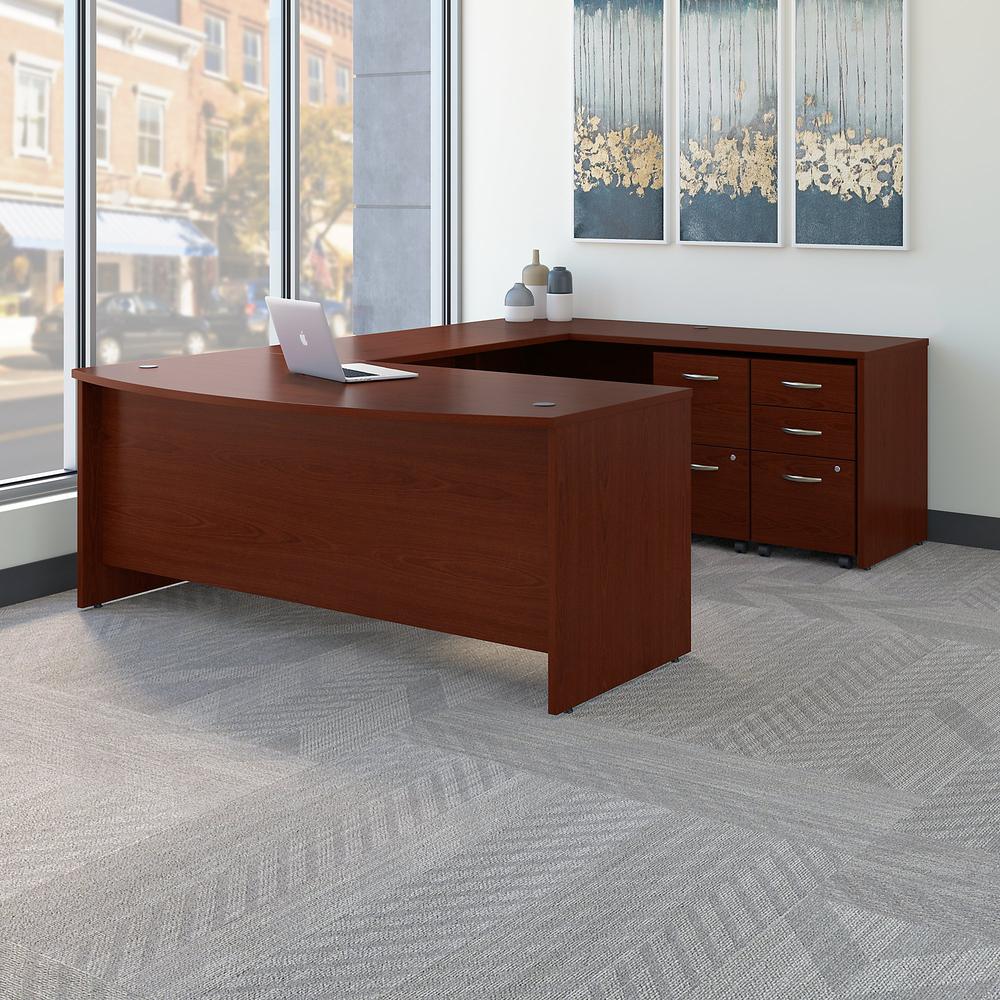 Bush Business Furniture Series C 72W x 36D Bow Front U Shaped Desk with Mobile File Cabinets, Mahogany. Picture 2