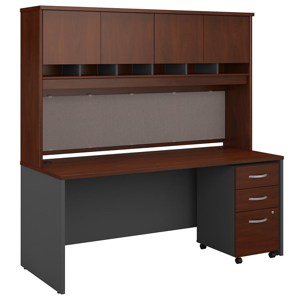 72W x 30D Office Desk with Hutch and Mobile File Cabinet in Hansen Cherry. Picture 1