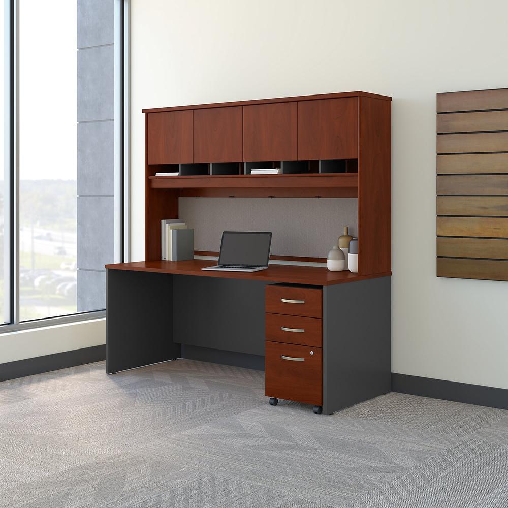 72W x 30D Office Desk with Hutch and Mobile File Cabinet in Hansen Cherry. Picture 2