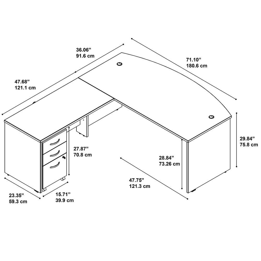 Bush Business Furniture Series C 72W Bow Front L Shaped Desk with 48W Return - Thumbnail 4