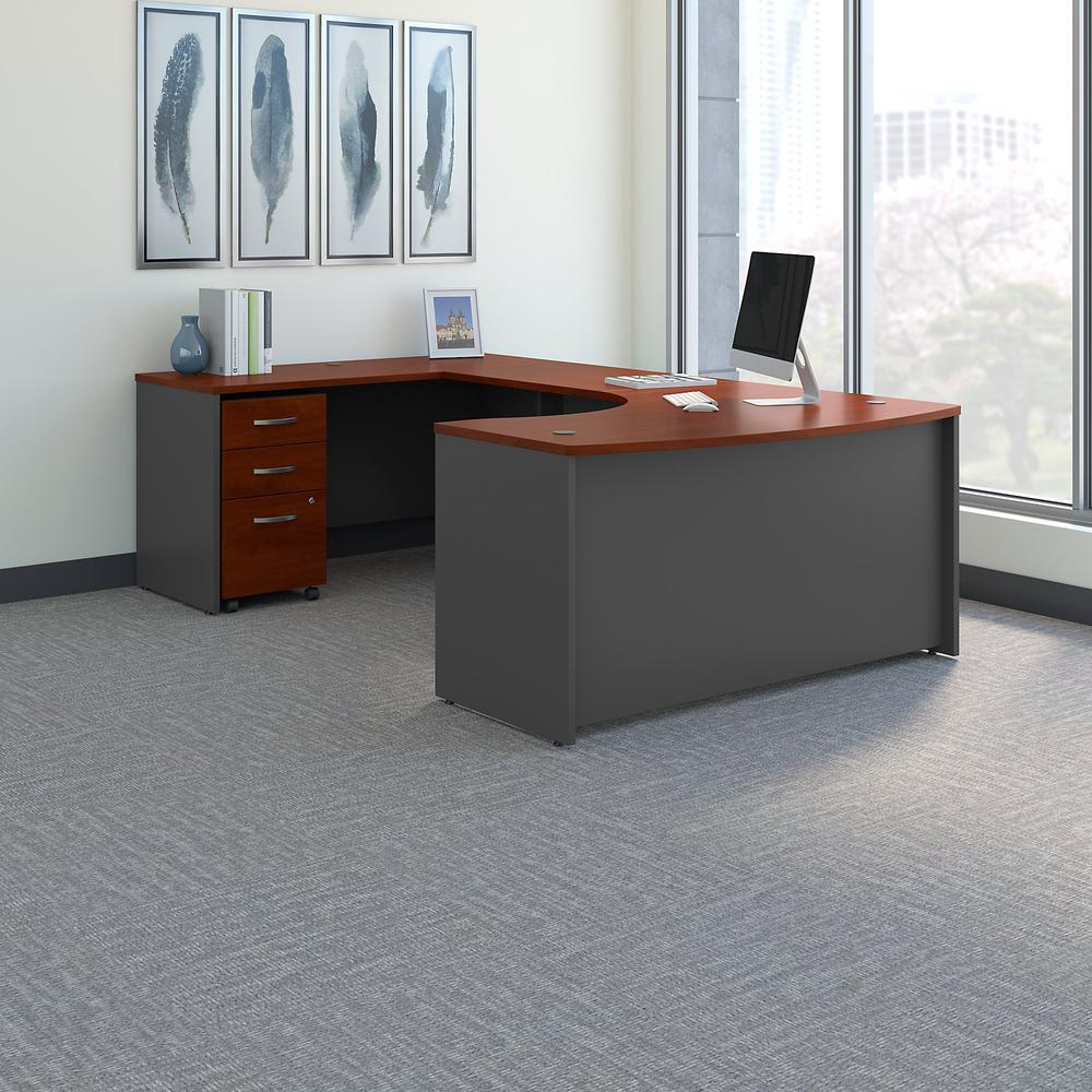 Bush Business Furniture Series C 60W Left Handed Bow Front U Shaped Desk with Mobile File Cabinet, Hansen Cherry/Graphite Gray. Picture 2