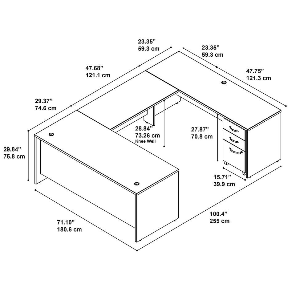 Bush Business Furniture Series C 72W x 30D U Shaped Desk with Mobile File Cabinet in Mahogany. Picture 6