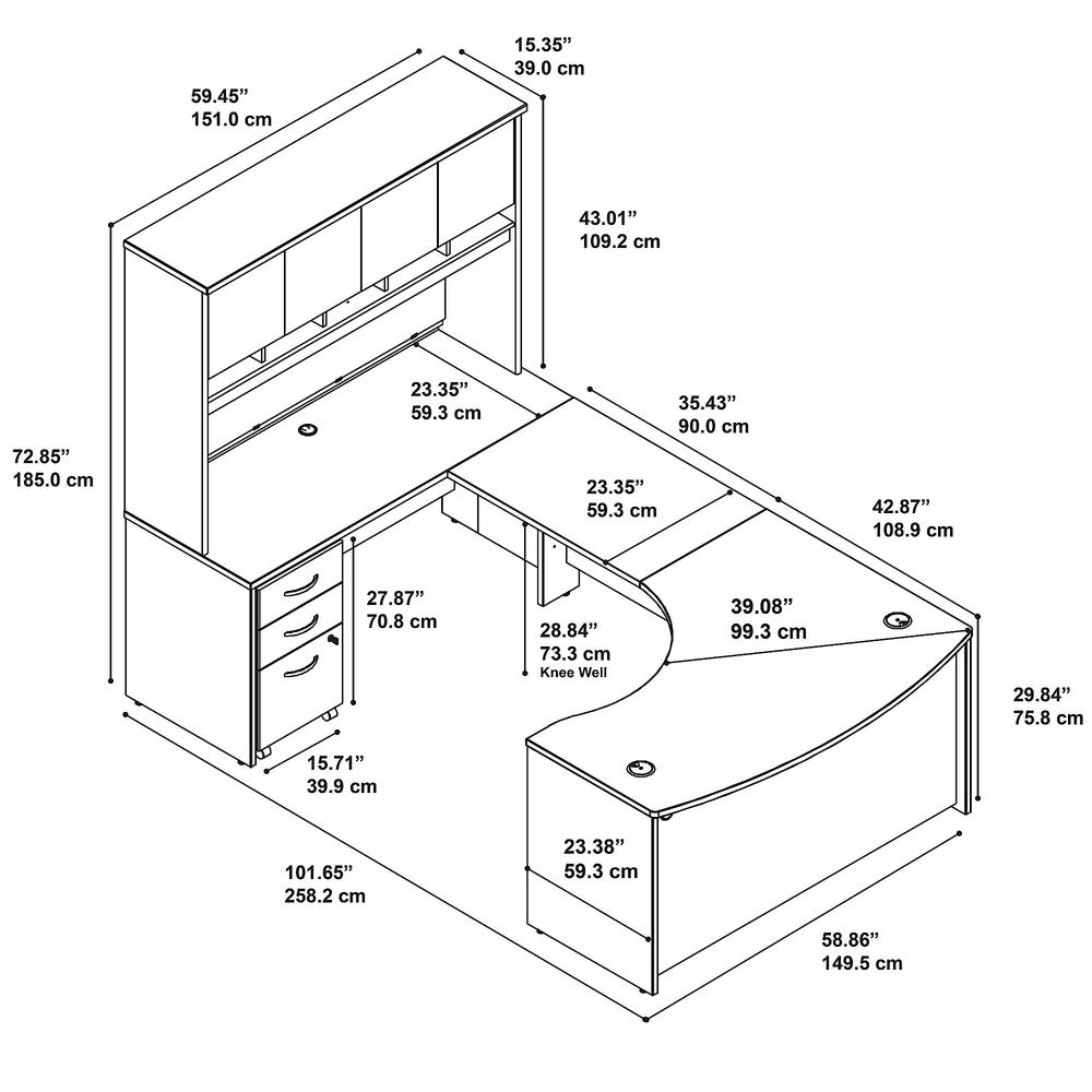 60W Left Handed Bow Front U Shaped Desk with Hutch and Storage in Mocha Cherry. Picture 6