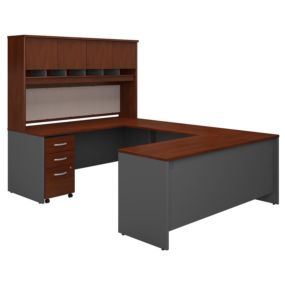 72W U Shaped Desk with Hutch and Storage in Hansen Cherry. Picture 1