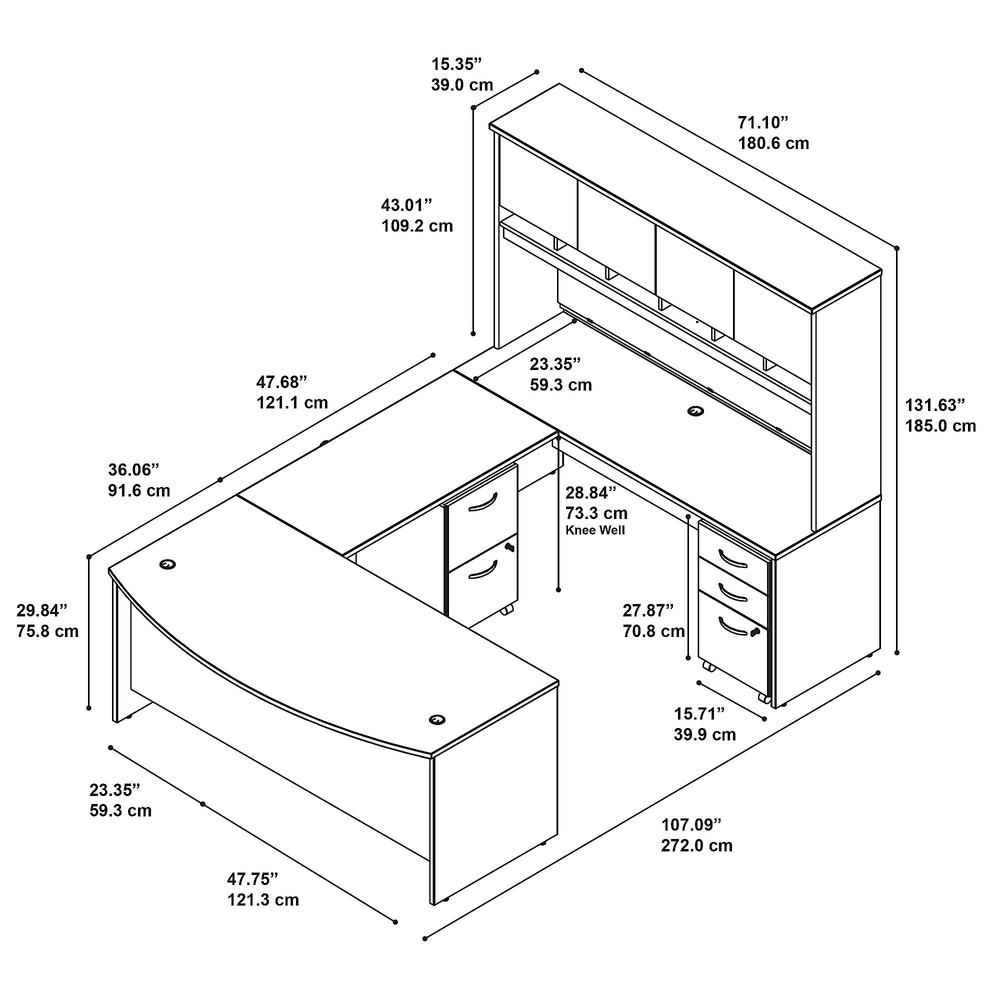 72W Bow Front U Shaped Desk with Hutch and Storage in Hansen Cherry. Picture 6