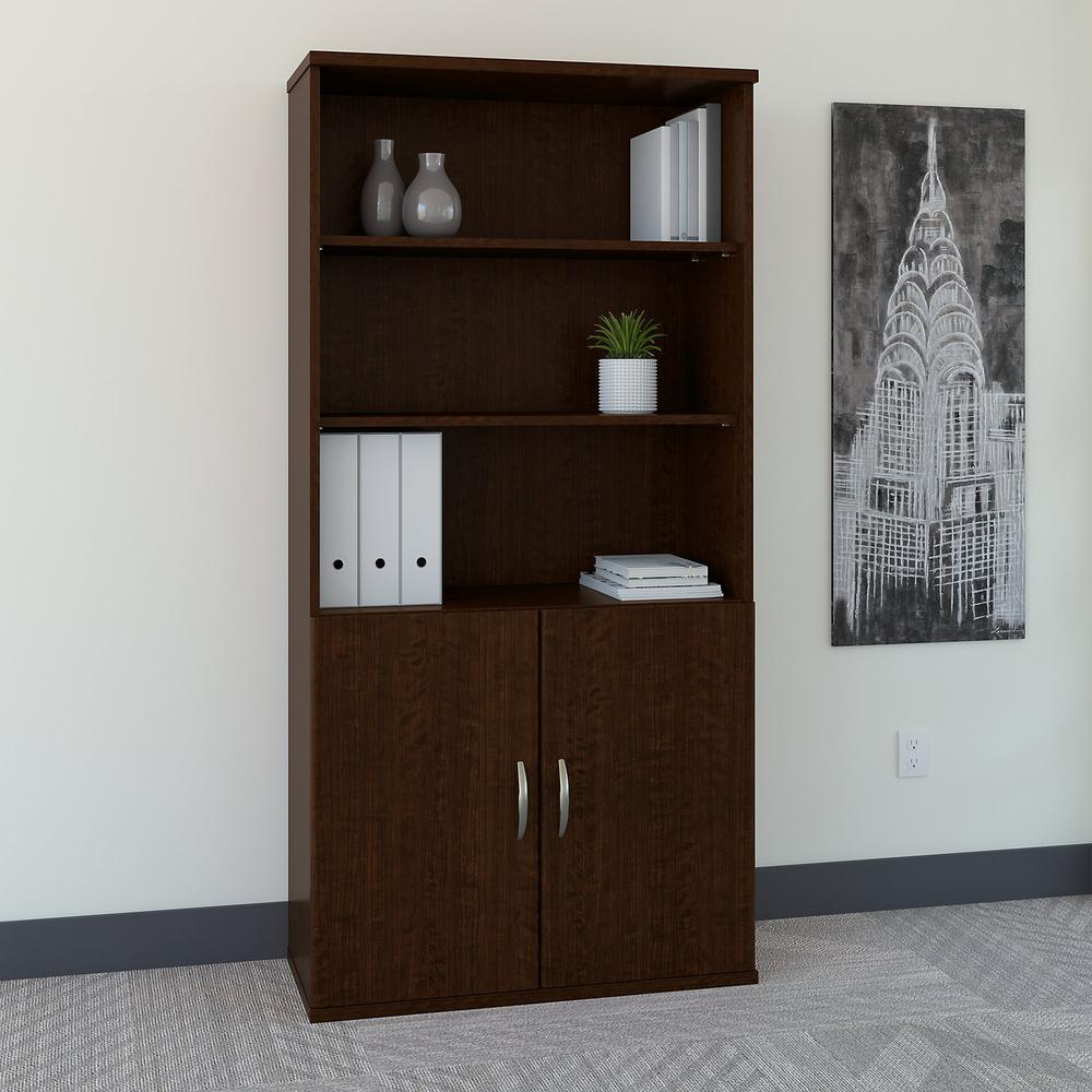 Bush Business Furniture Series C 36W 5 Shelf Bookcase with Doors, Mocha Cherry. Picture 2