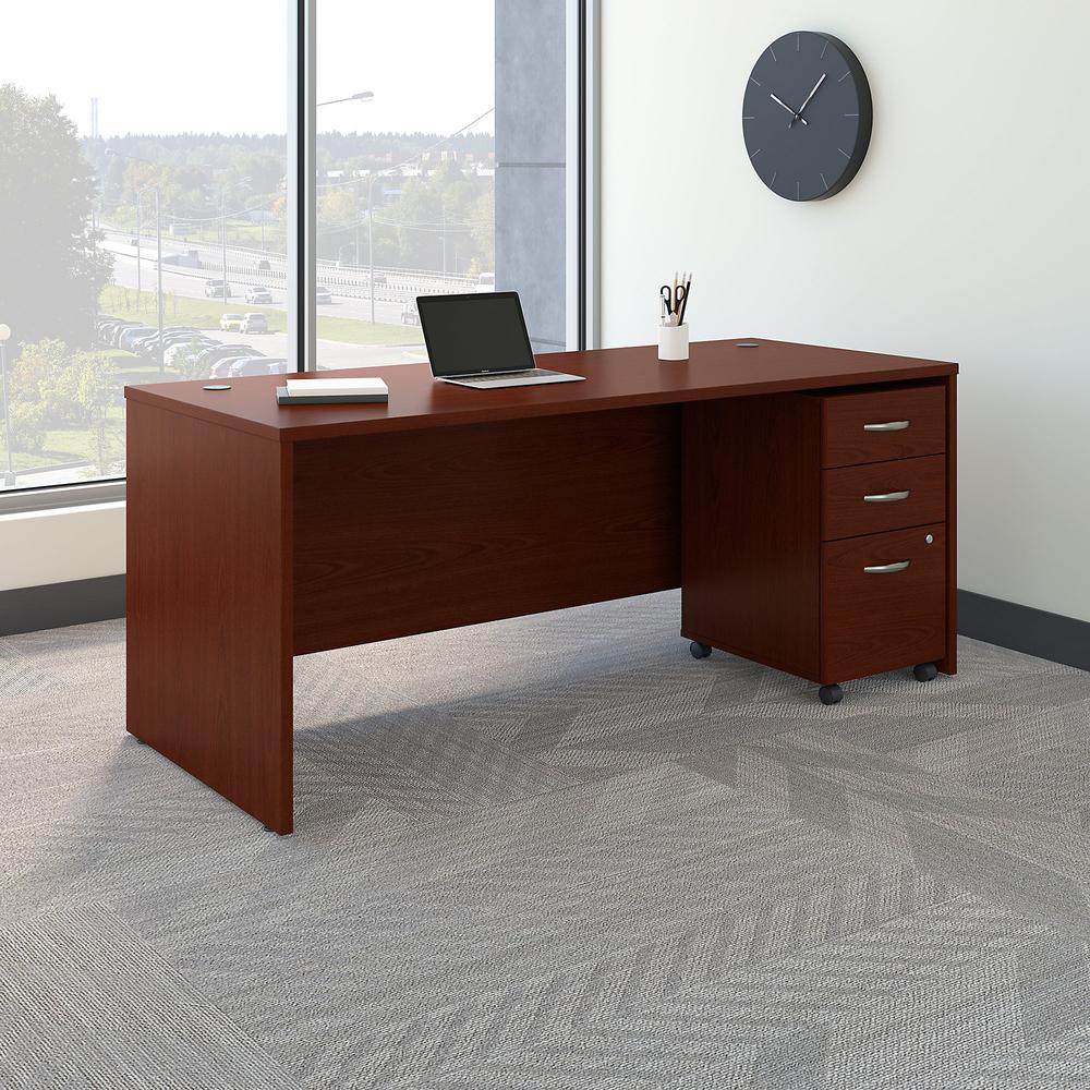 Bush Business Furniture Series C 72W x 30D Office Desk with Mobile File Cabinet, Mahogany. Picture 2