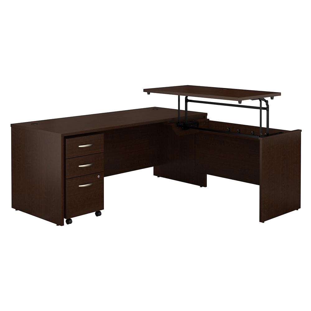 Bush Business Furniture Series C 72W x 30D 3 Position Sit to Stand L Shaped Desk with Mobile File Cabinet, Mocha Cherry. Picture 1