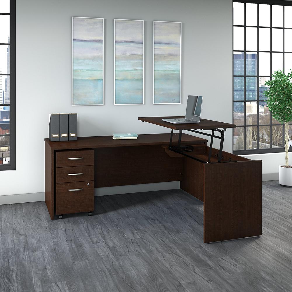Bush Business Furniture Series C 72W x 30D 3 Position Sit to Stand L Shaped Desk with Mobile File Cabinet, Mocha Cherry. Picture 2