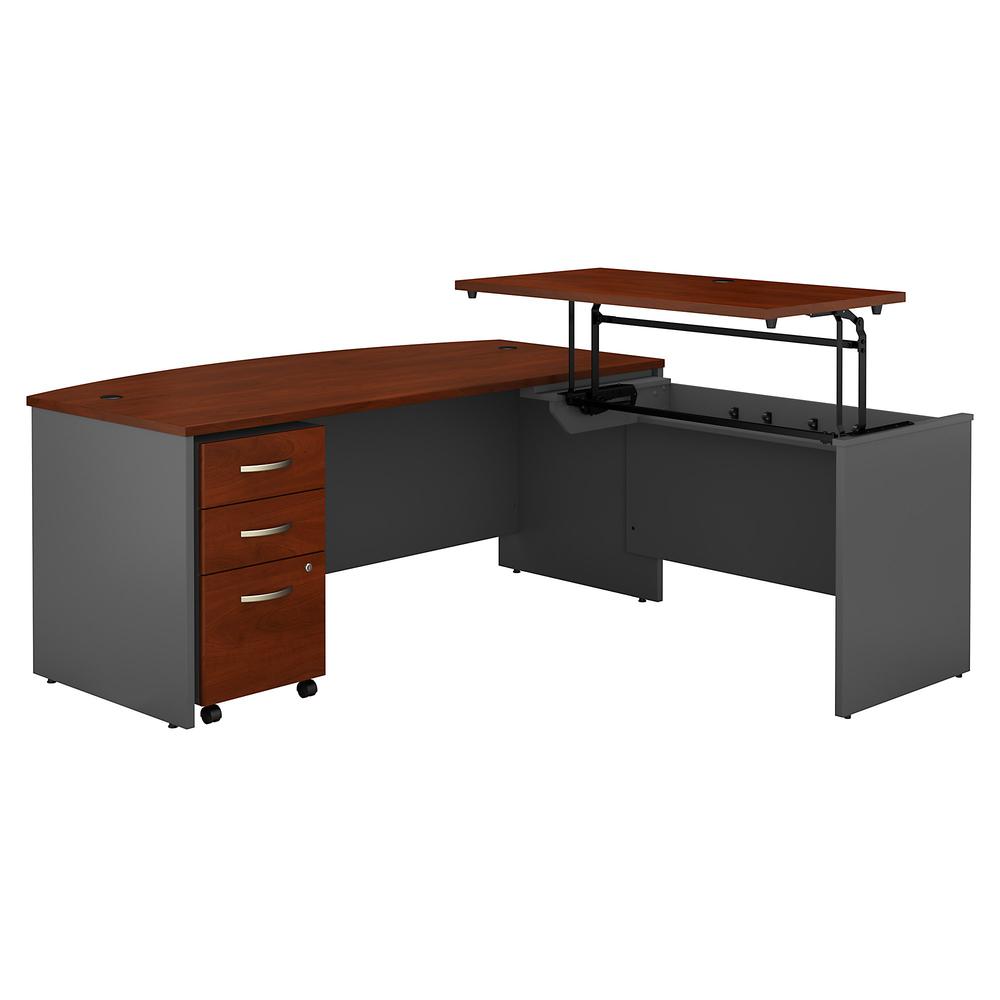 Bush Business Furniture Series C 72W 3 Position Bow Front Sit to Stand L Shaped Desk with File Cabinet, Hansen Cherry/Graphite Gray. Picture 1