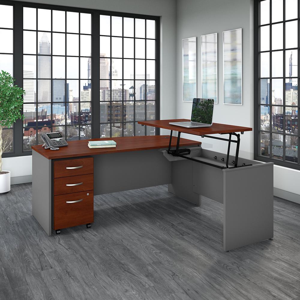 Bush Business Furniture Series C 72W 3 Position Bow Front Sit to Stand L Shaped Desk with File Cabinet, Hansen Cherry/Graphite Gray. Picture 2