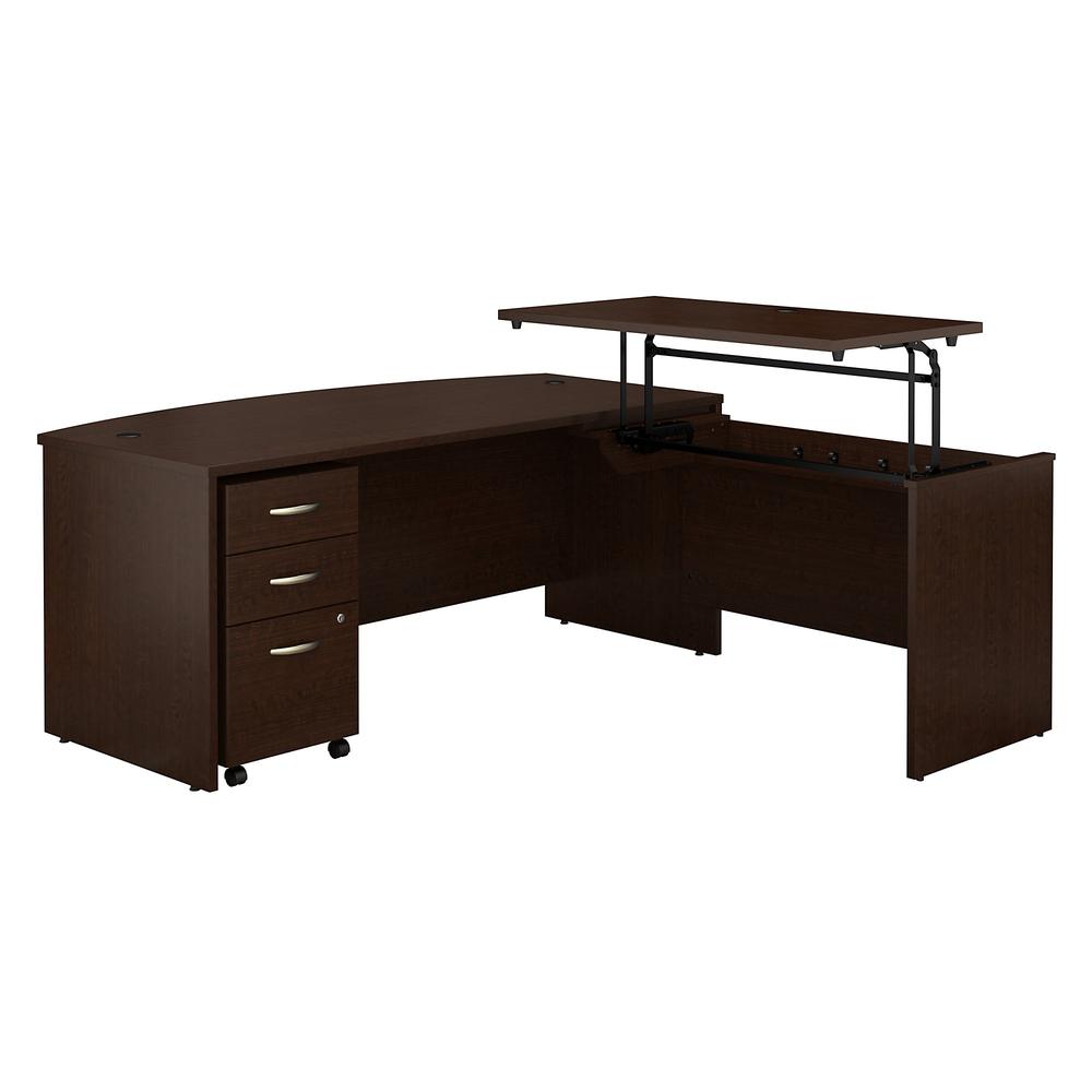 Bush Business Furniture Series C 72W x 36D 3 Position Bow Front Sit to Stand L Shaped Desk with Mobile File Cabinet, Mocha Cherry. Picture 1