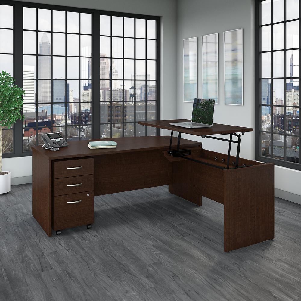 Bush Business Furniture Series C 72W x 36D 3 Position Bow Front Sit to Stand L Shaped Desk with Mobile File Cabinet, Mocha Cherry. Picture 2